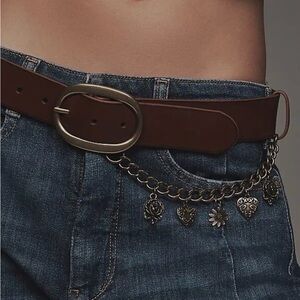 NWT Anthropologie  Charm Chain Oval Buckle Belt - Brown Size M